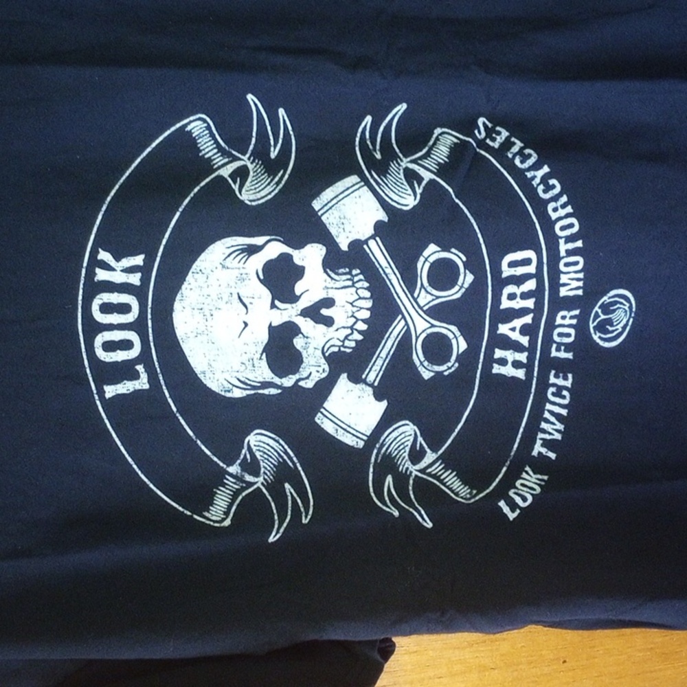 Large Vintage Biker Shirt. Look Hard. Look Twice For Motorcycles. Allstate